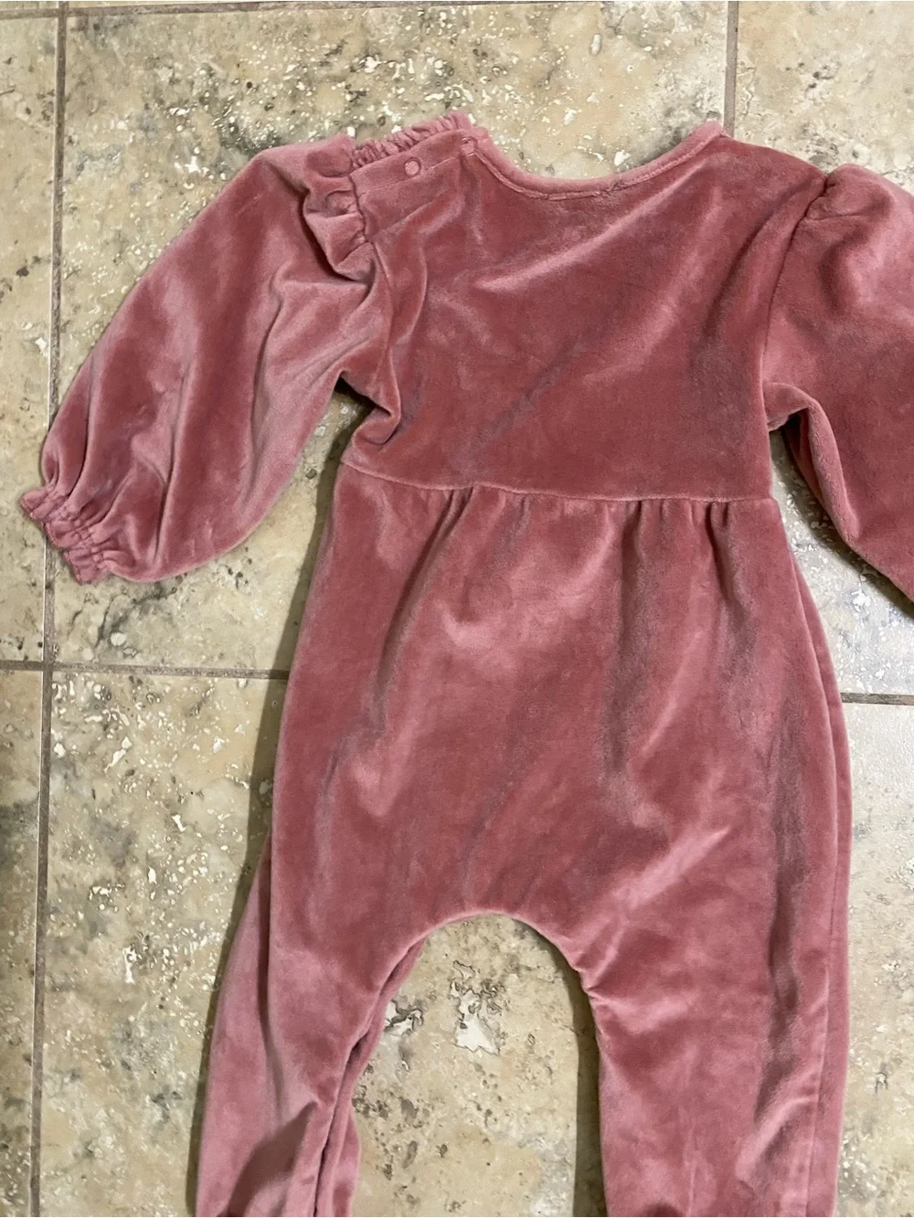 Jessica Simpson Dusty Rose Velour Smocked Baby Girl Jumpsuit Coquette Cozy 12mo